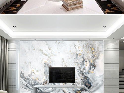 現代簡約新中式抽象水墨山水大理石電視背景墻圖片素材 效果圖下載