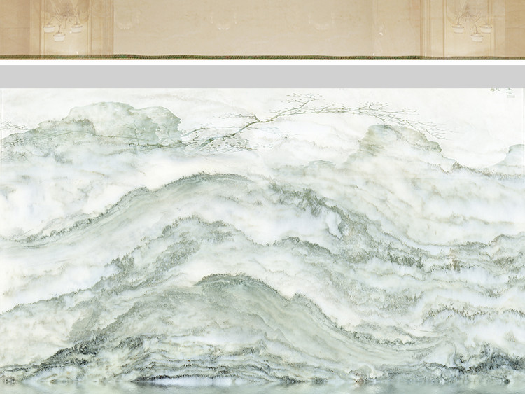 高清3D大理石紋山水花日出背景墻 碧水青山的美學融合